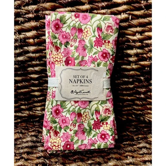 Set Of 4 April Cornell Floral Print 100% Cotton 16"X16" Cloth Napkins HTF NWT! - Picture 1 of 5